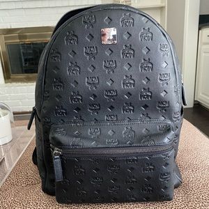 MCM large black monogrammed backpack